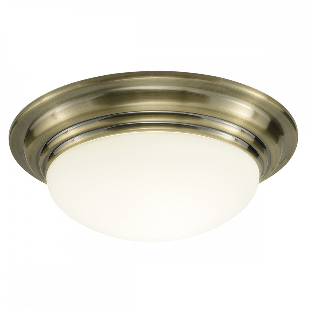 Barclay Flush Large Round Ceiling Light Antique Brass IP44