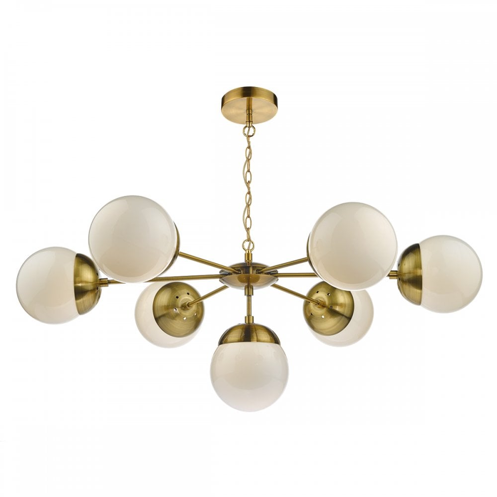 Bombazine 7 Light Pendant Natural Brass & White Opal Glass