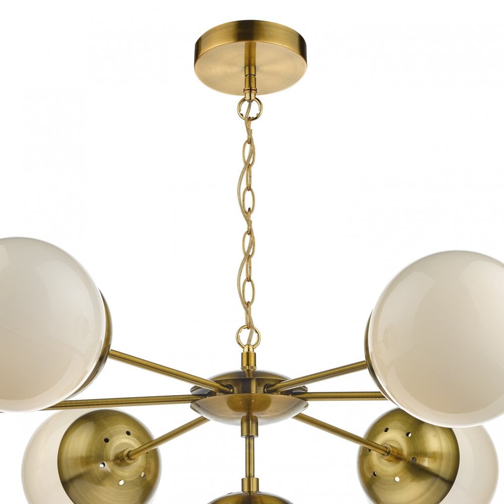 Bombazine 7 Light Pendant Natural Brass & White Opal Glass