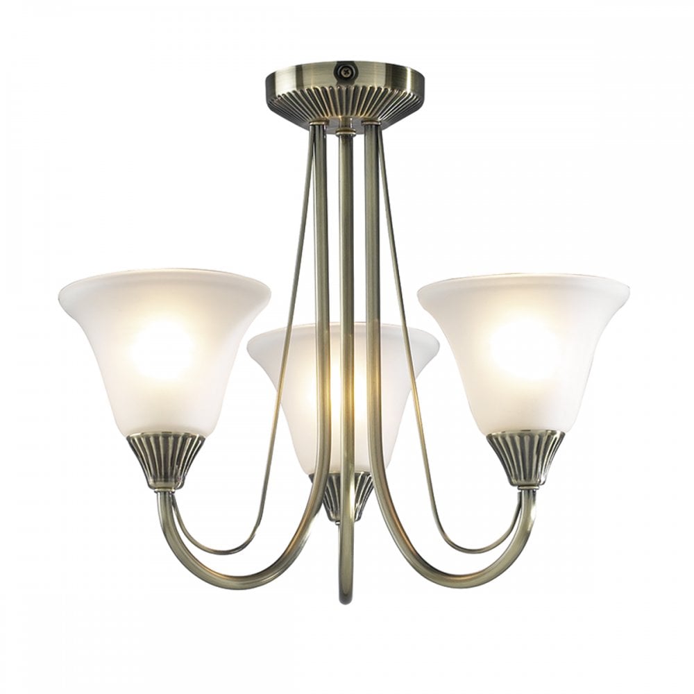 Boston 3 Light Semi Flush Antique Brass complete with Glass