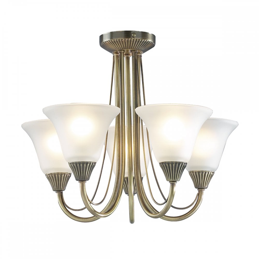 Boston 5 Light Semi Flush Antique Brass