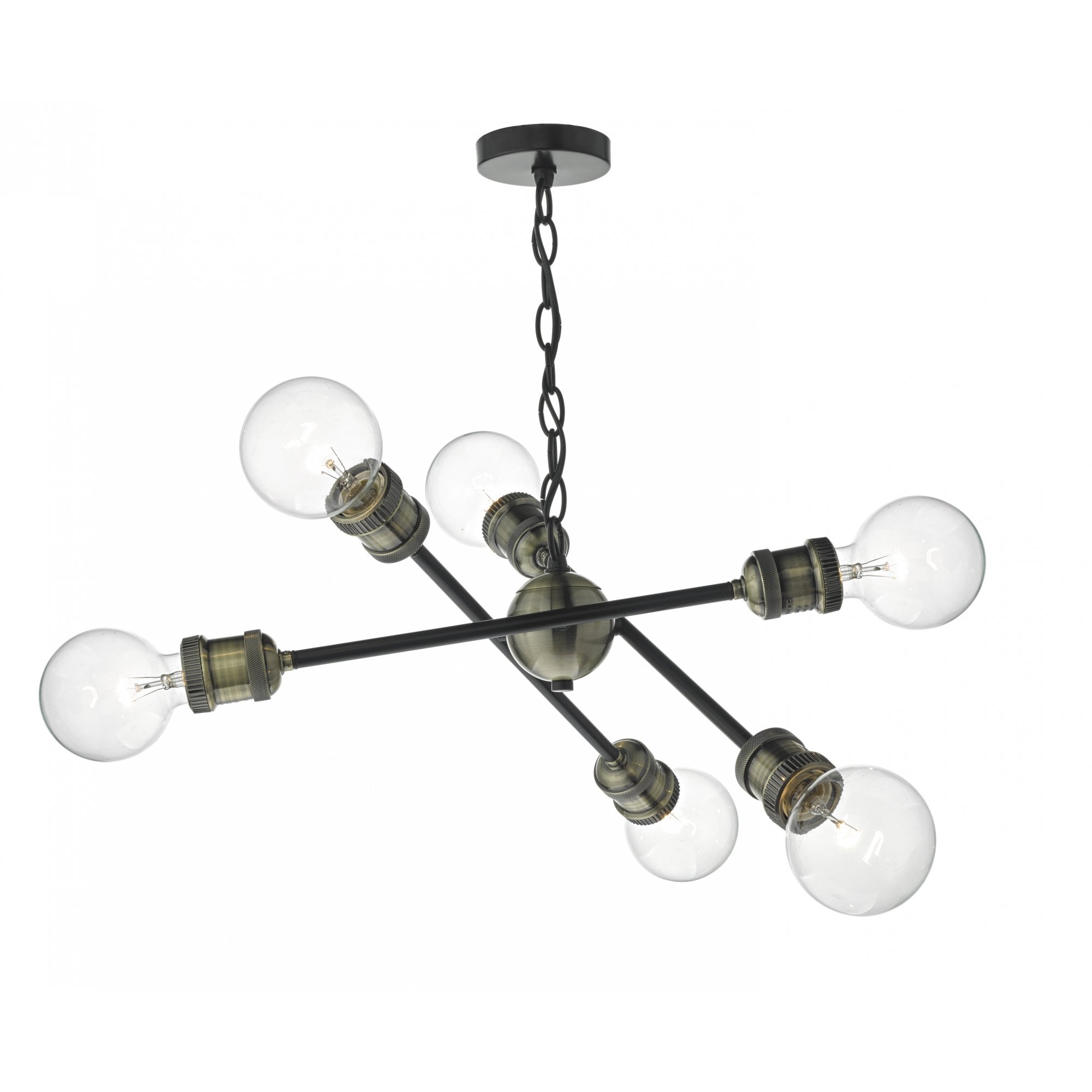 Brigade 6 Light Pendant Black & Antique Brass