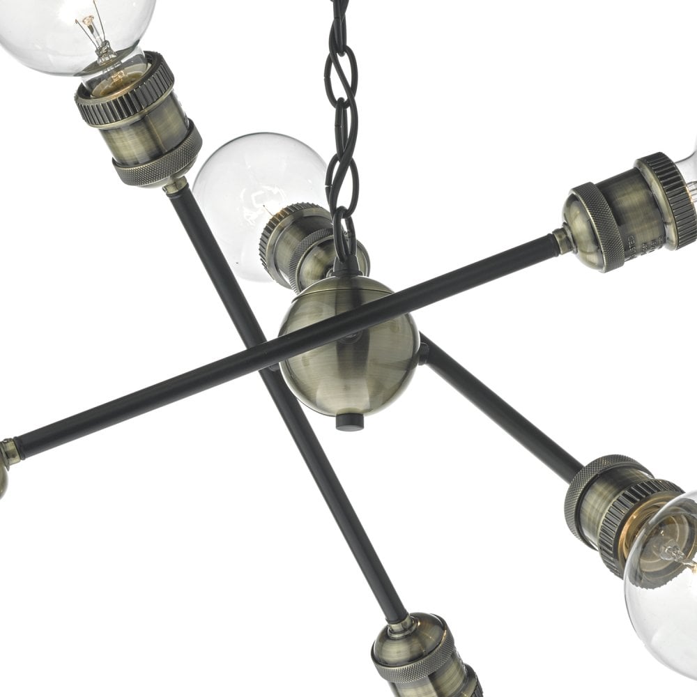 Brigade 6 Light Pendant Black & Antique Brass