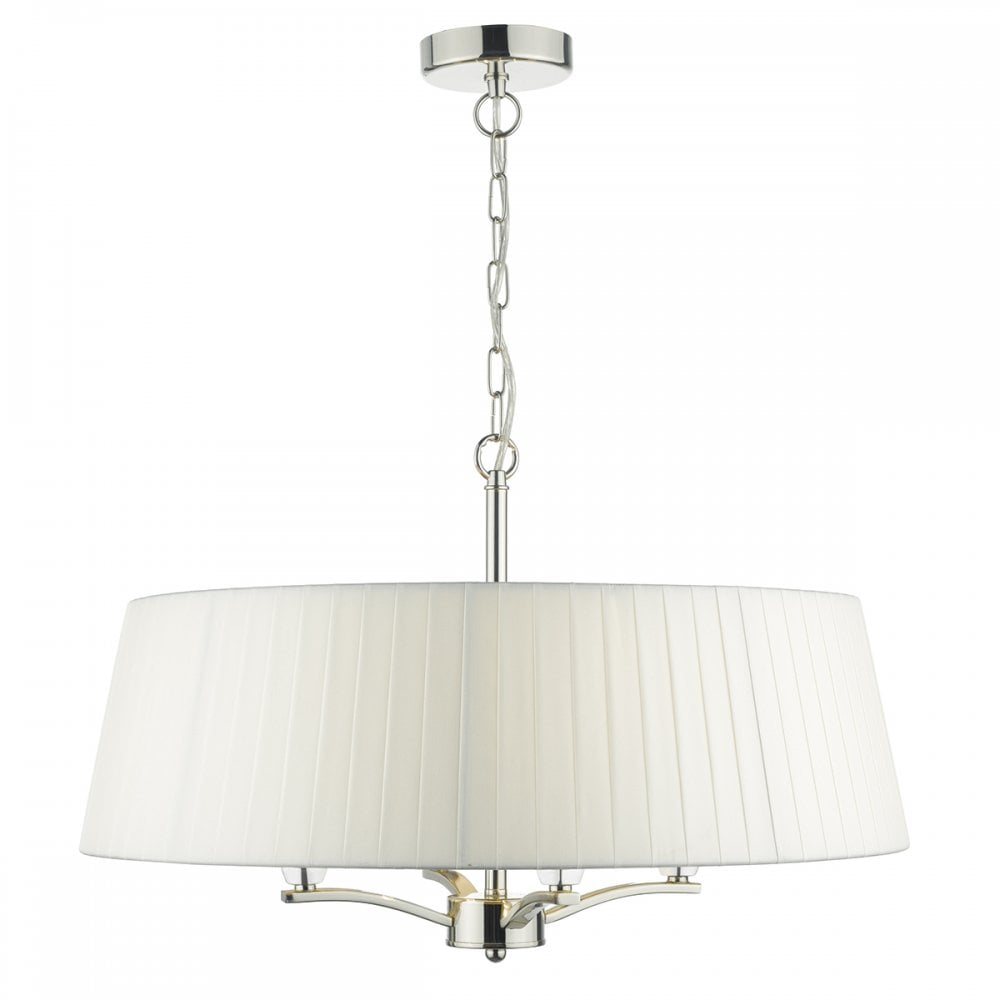 Cristin 4 Light Pendant Polished Nickel C / W Ivory Ribbon Shade