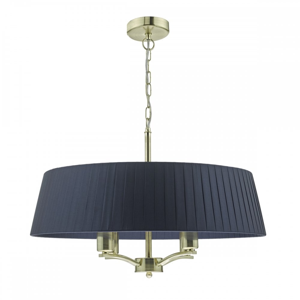 Cristin 4 Light Pendant Satin Brass C / W Navy Ribbon Shade