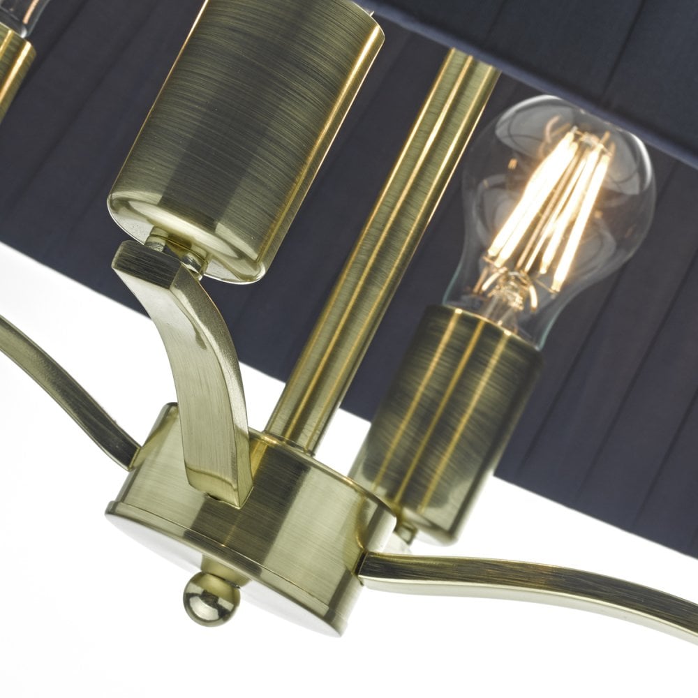 Cristin 4 Light Pendant Satin Brass C / W Navy Ribbon Shade