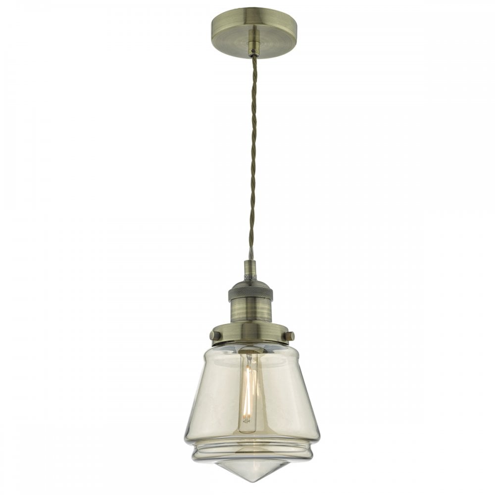 Curtis 1lt Pendant Antique Brass & Champagne Glass