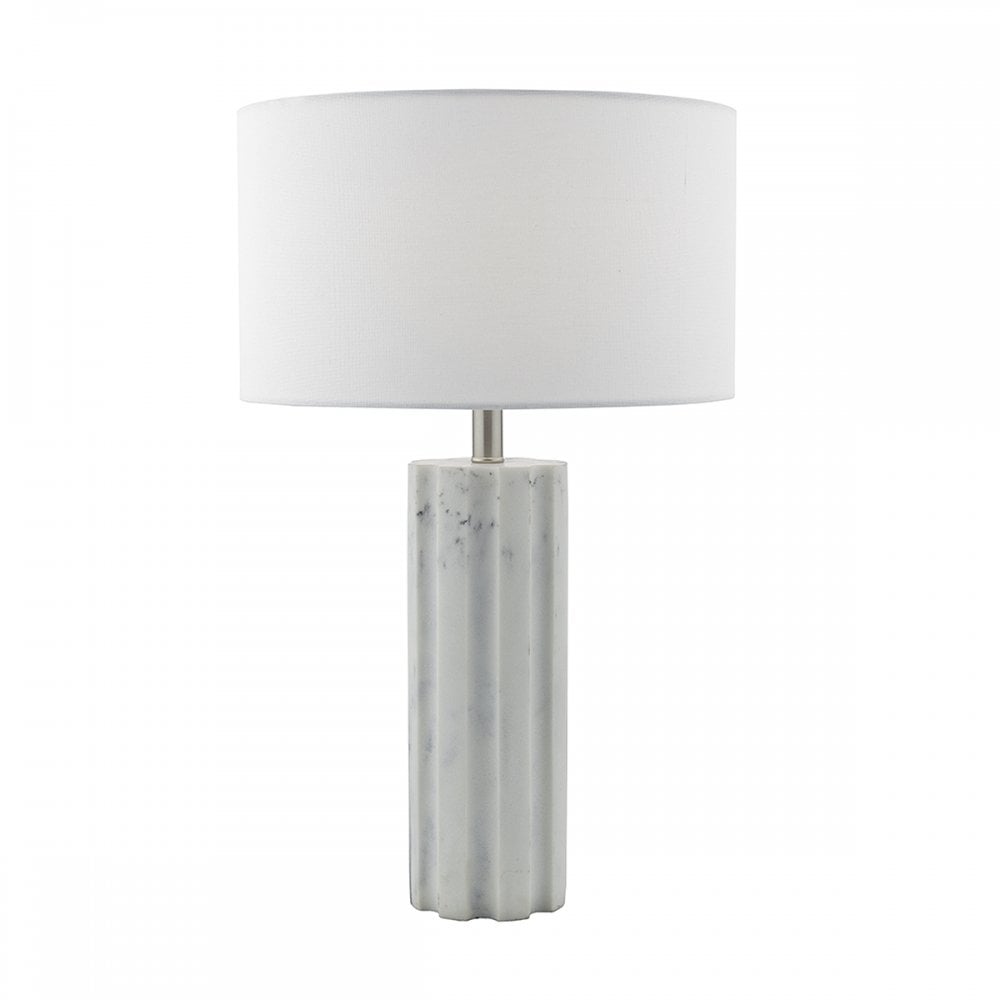 Erebus Table Lamp Stone c/w White Linen Shade