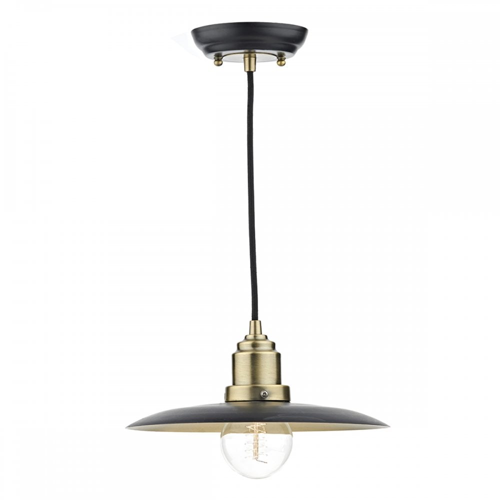 Hannover 1 Light Pendant Black/Antique Brass