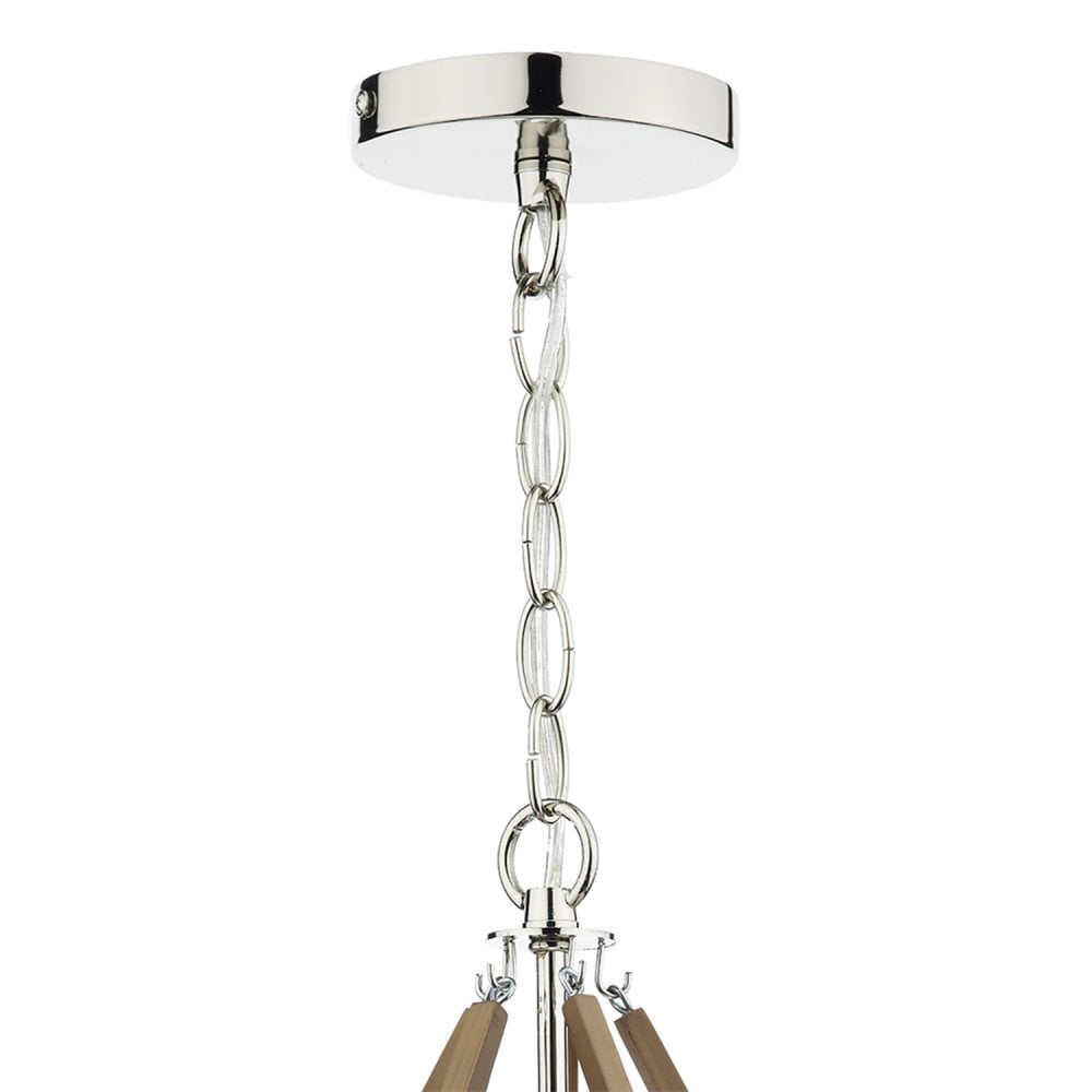 Hotel 5 Light Pendant Dual Mount Polished Nickel Wood