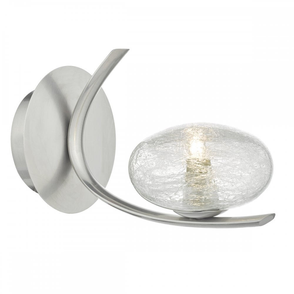 Leighton 1lt Wall Light Satin Chrome & Sugar Cane Glass