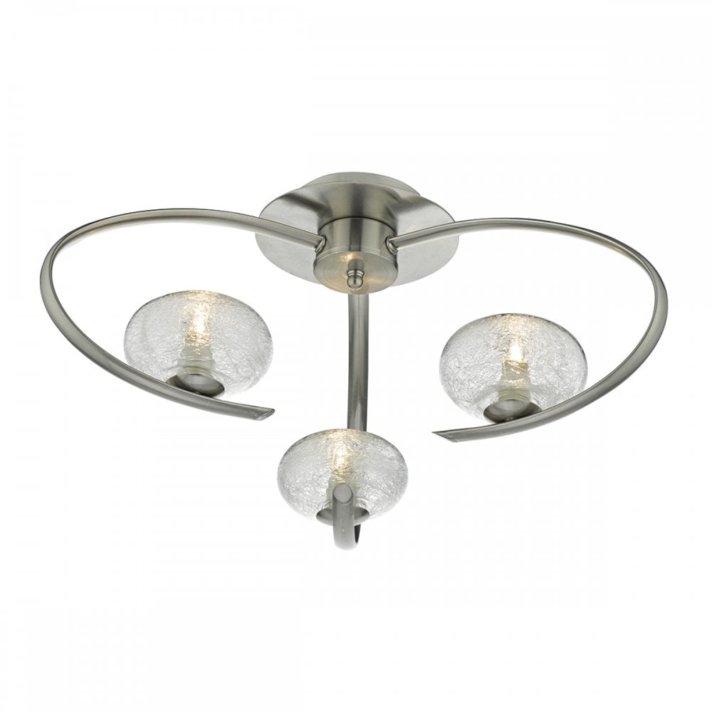 Leighton 3lt Semi Flush Satin Chrome & Sugar Cane Glass