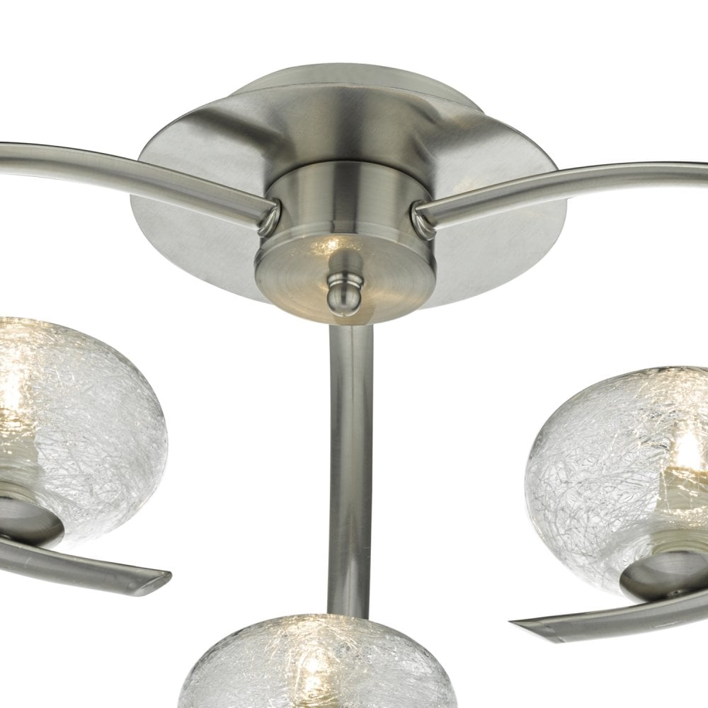 Leighton 3lt Semi Flush Satin Chrome & Sugar Cane Glass