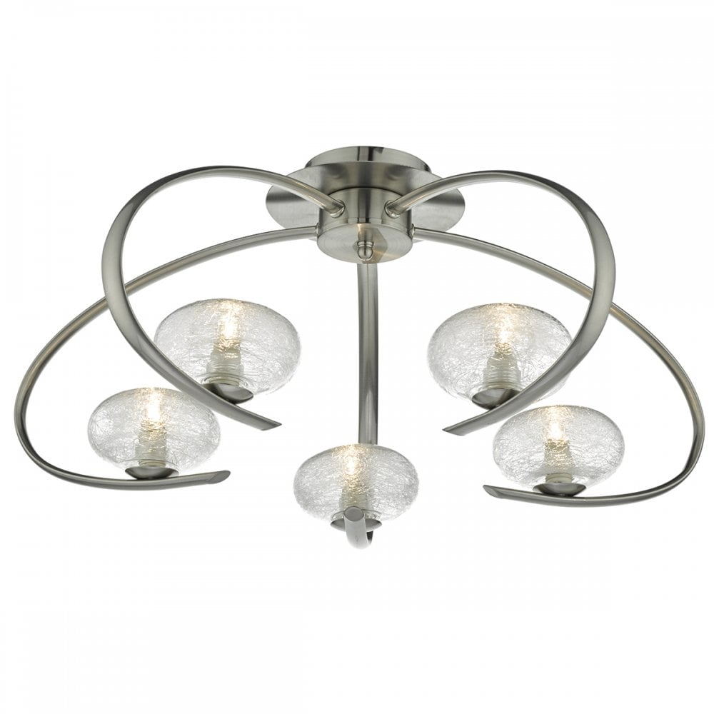 Leighton 5lt Semi Flush Satin Chrome & Sugar Cane Glass