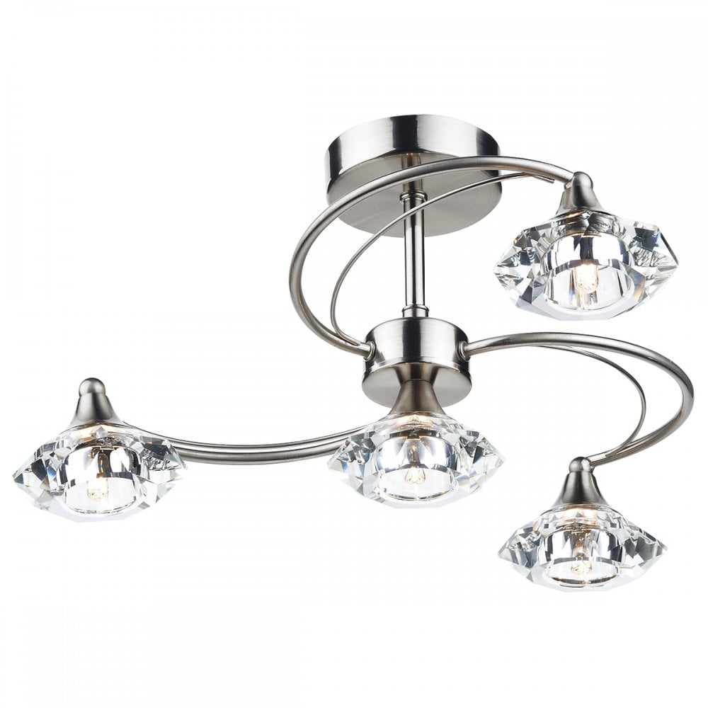 Luther 4 Light Semi Flush complete with Crystal Glass Satin Chrome