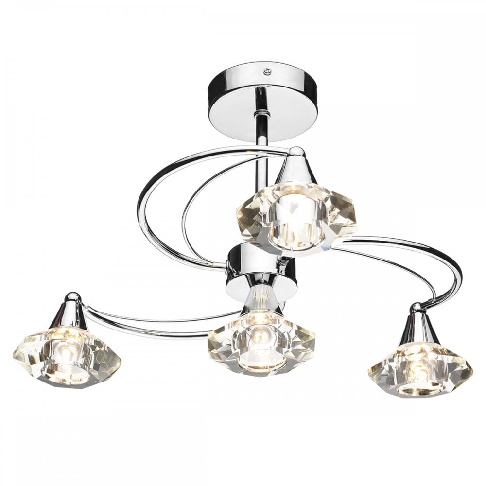 Luther 4 Light Semi Flush complete with Crystal Glass Polished Chrome