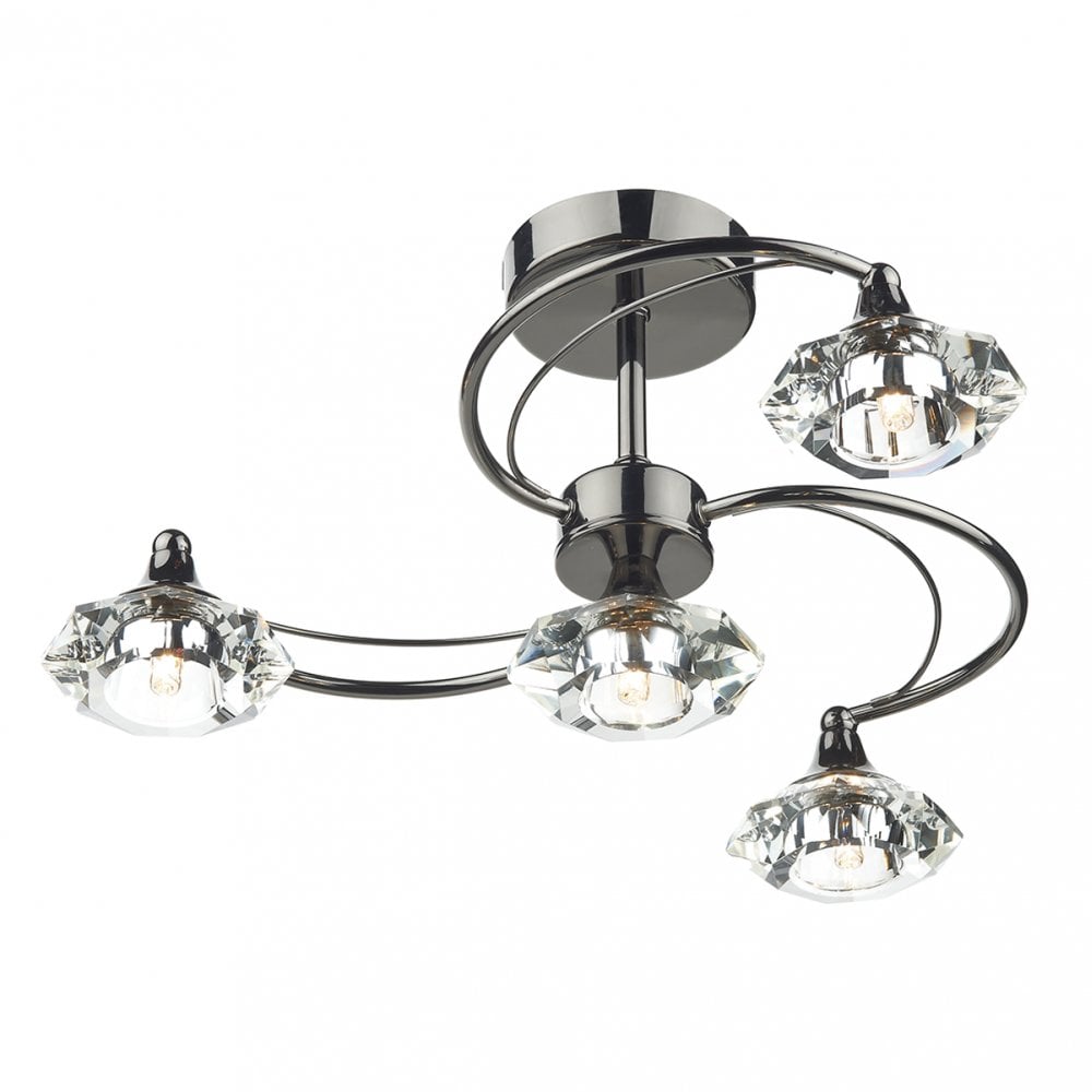 Luther 4 Light Semi Flush complete with Crystal Glass Black Chrome