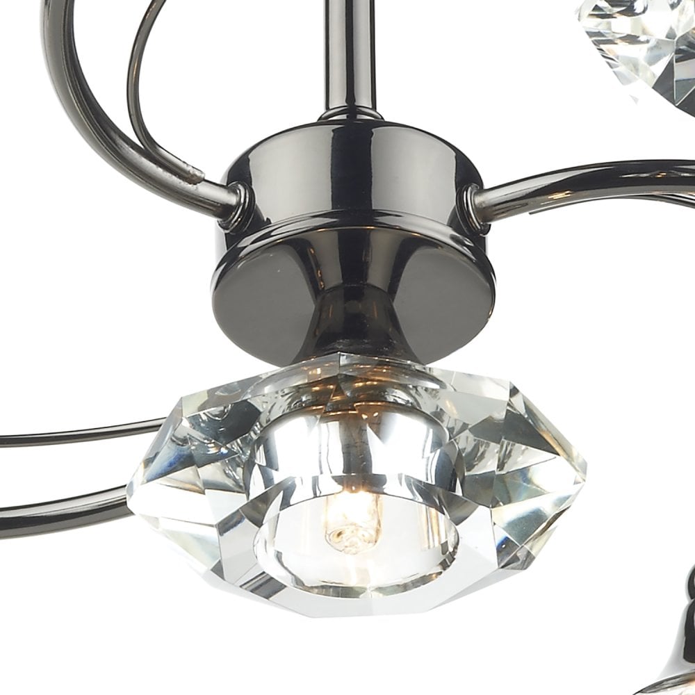 Luther 4 Light Semi Flush complete with Crystal Glass Black Chrome