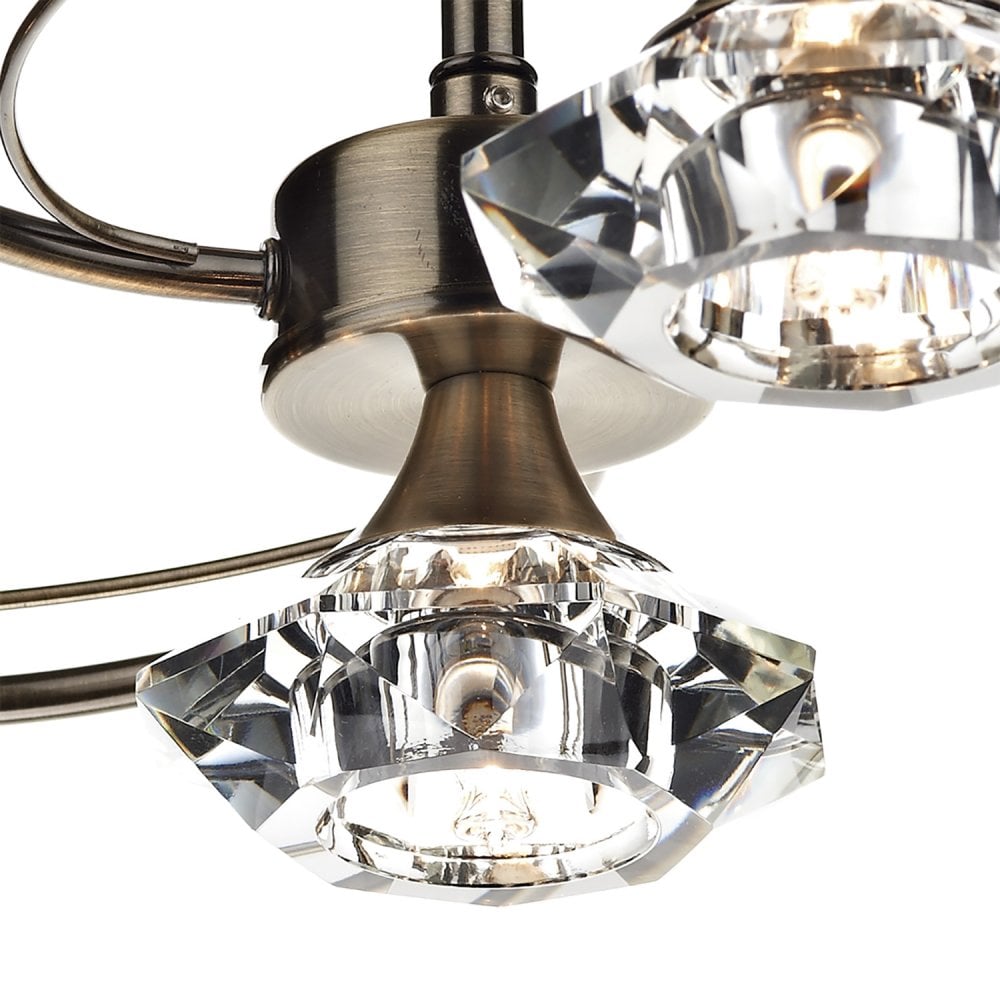 Luther 4 Light Semi Flush complete with Crystal Glass Antique Brass