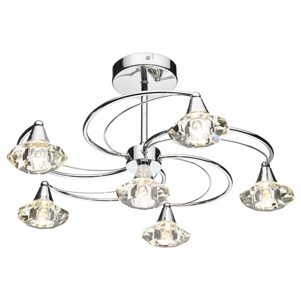 Luther 6 Light Semi Flush complete with Crystal Glass Polished Chrome