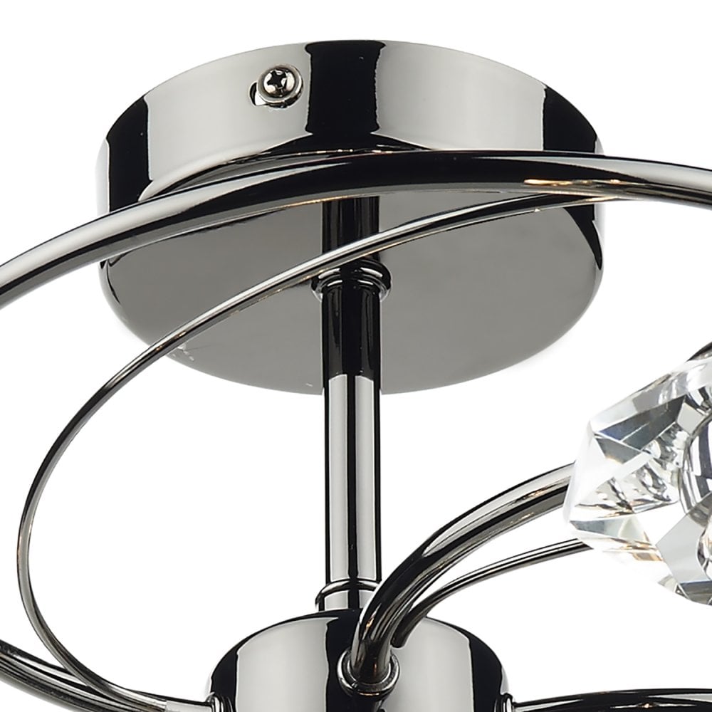 Luther 6 Light Semi Flush complete with Crystal Glass Black Chrome