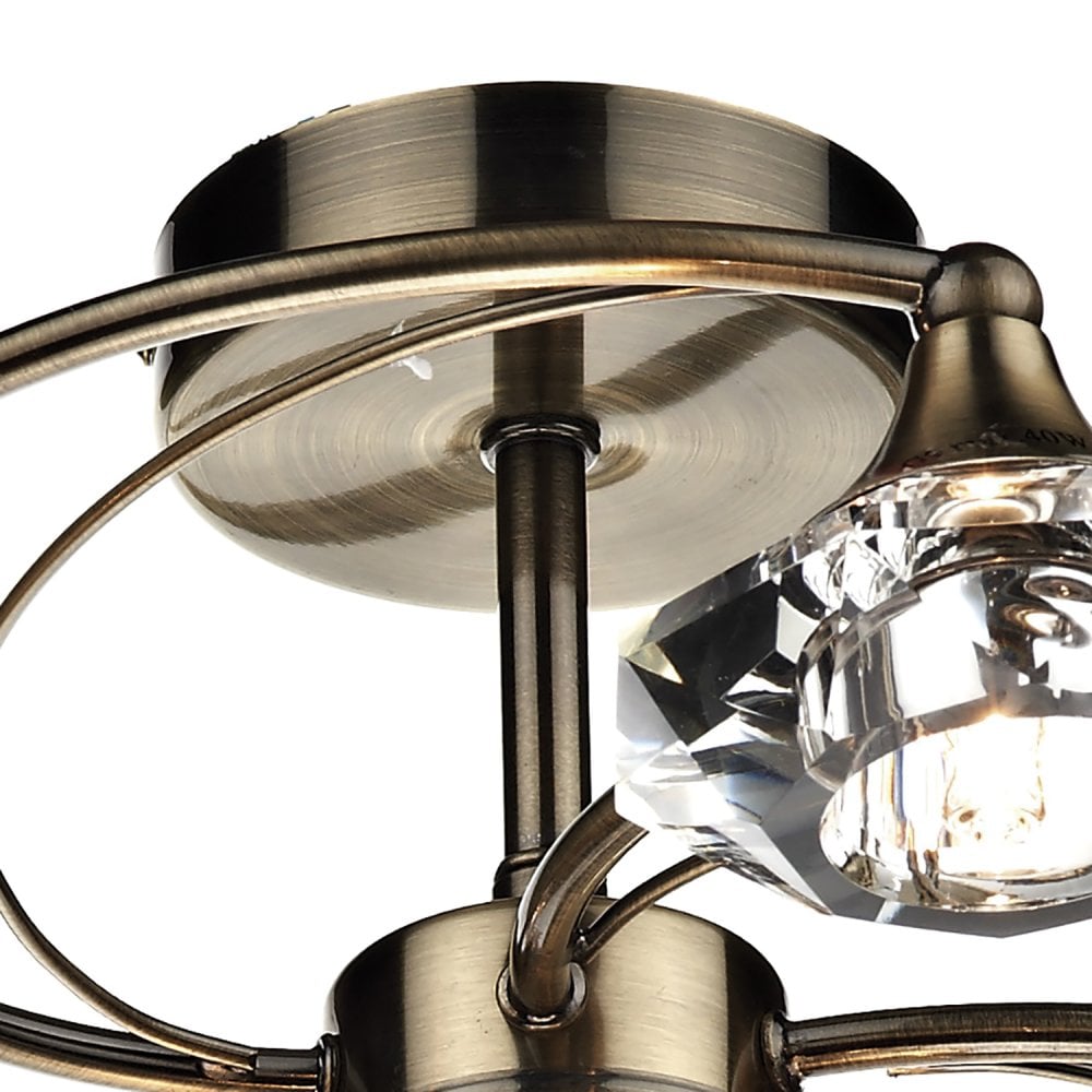 Luther 6 Light Semi Flush complete with Crystal Glass Antique Brass