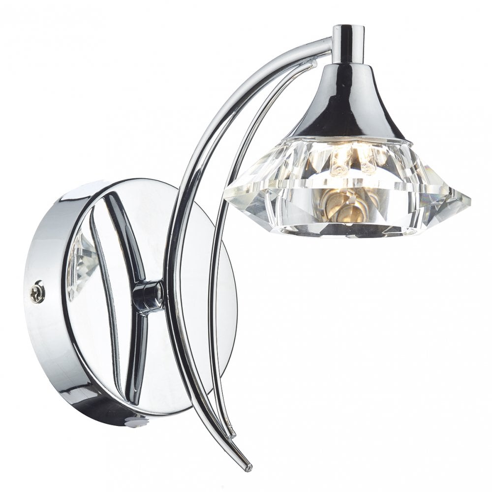 Luther Single Wall Bracket complete with Crystal Glass Polished Chrome