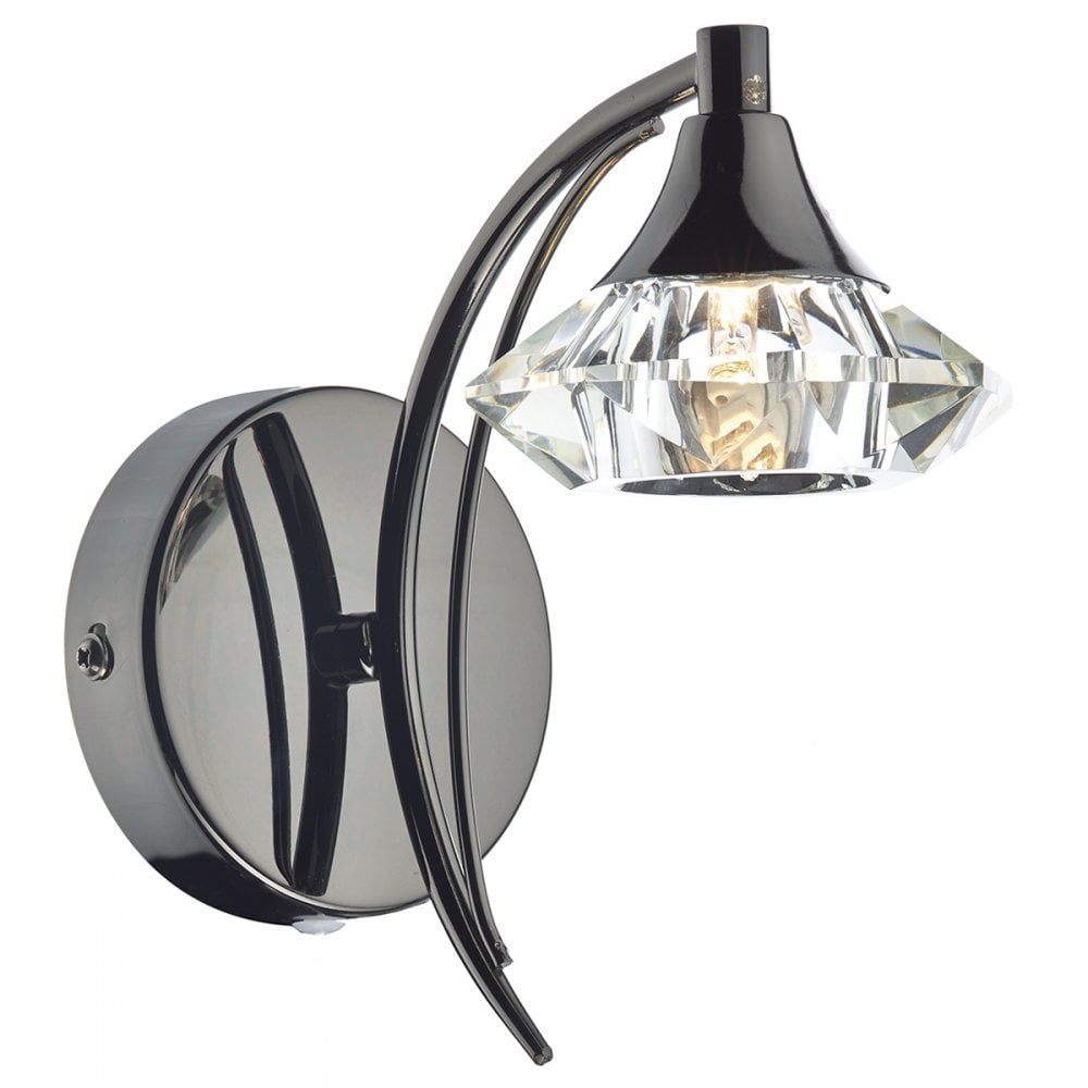 Luther Single Wall Bracket complete with Crystal Glass Black Chrome