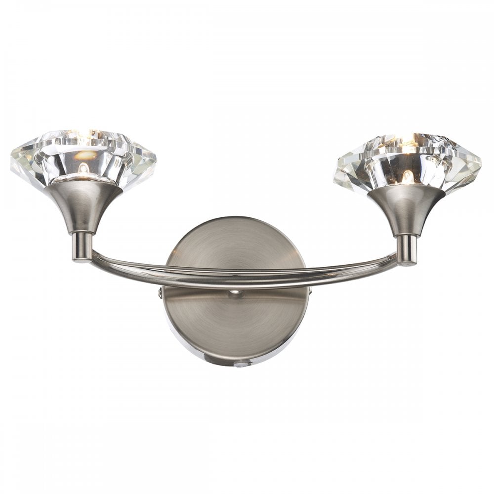 Luther Double Wall Bracket complete with Crystal Glass Satin Chrome