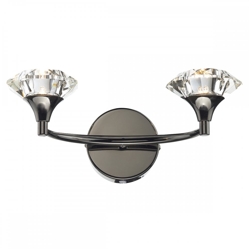 Luther Double Wall Bracket complete with Crystal Glass Black Chrome