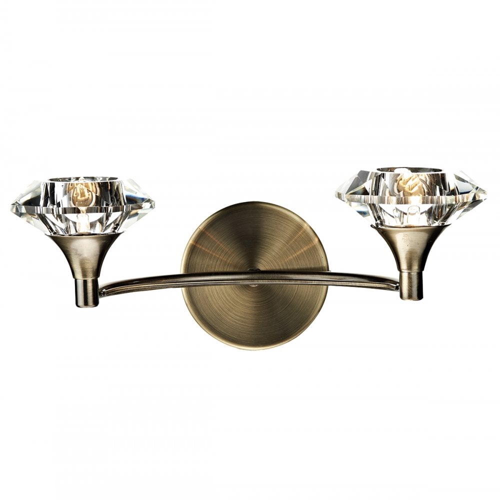 Luther Double Wall Bracket complete with Crystal Glass Antique Brass