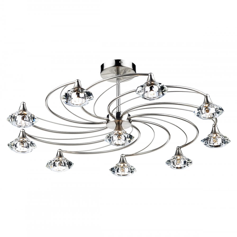 Luther 10 Light Semi Flush complete with Crystal Glass Satin Chrome