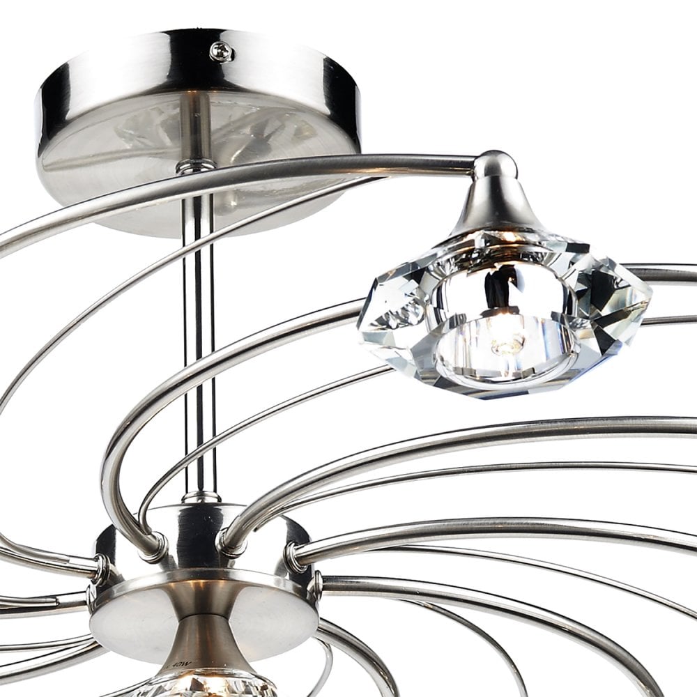 Luther 10 Light Semi Flush complete with Crystal Glass Satin Chrome