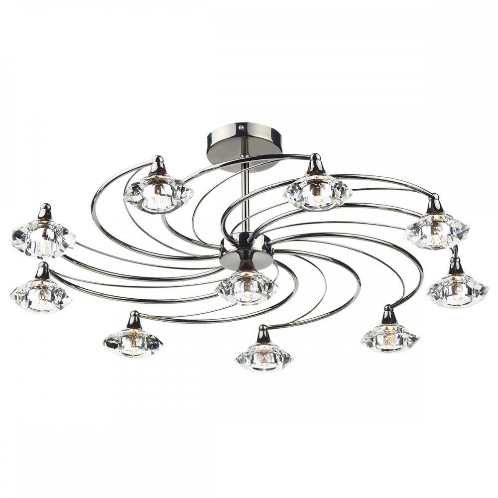 Luther 10 Light Semi Flush complete with Crystal Glass Black Chrome