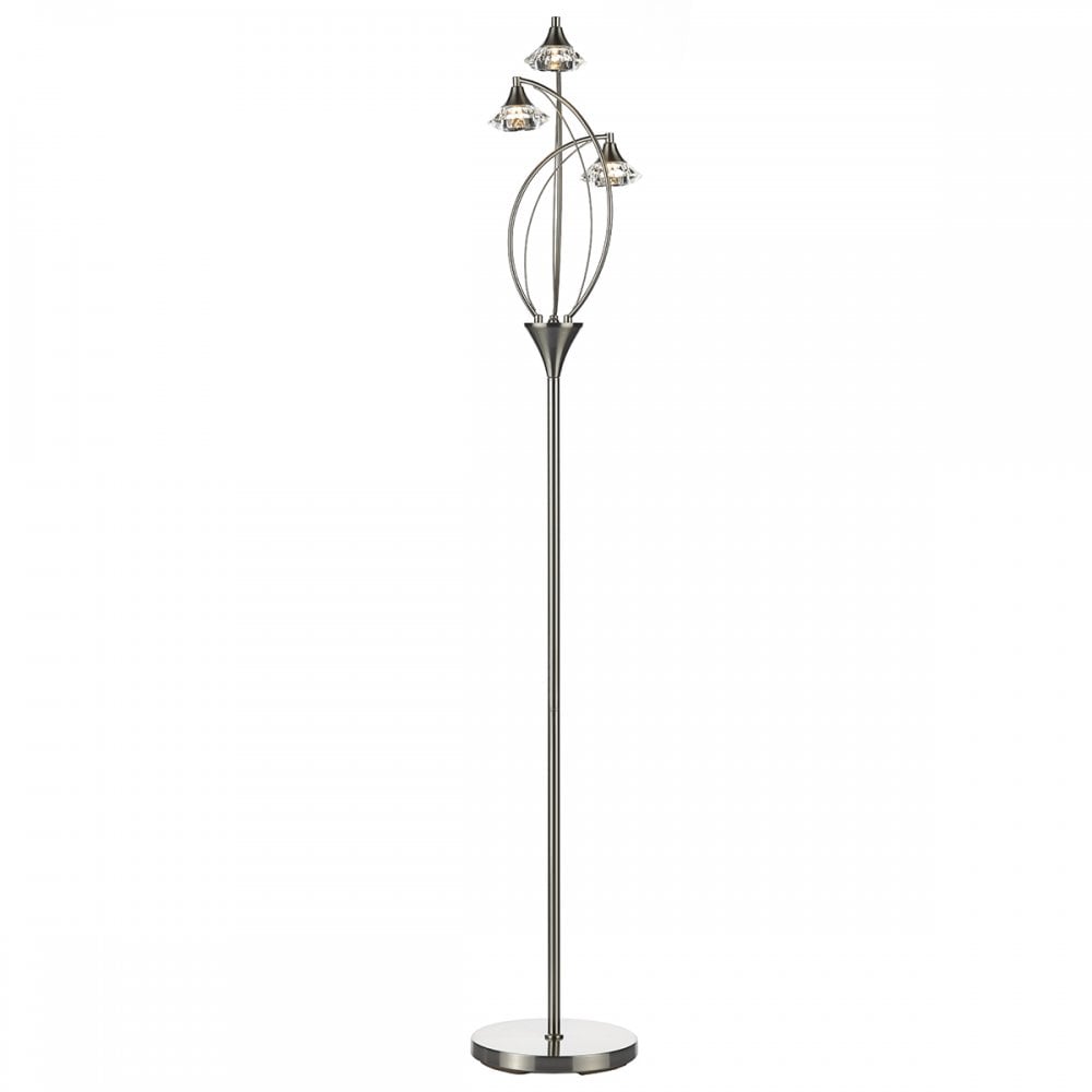 Luther 3 Light Floor Lamp complete with Crystal Glass Satin Chrome