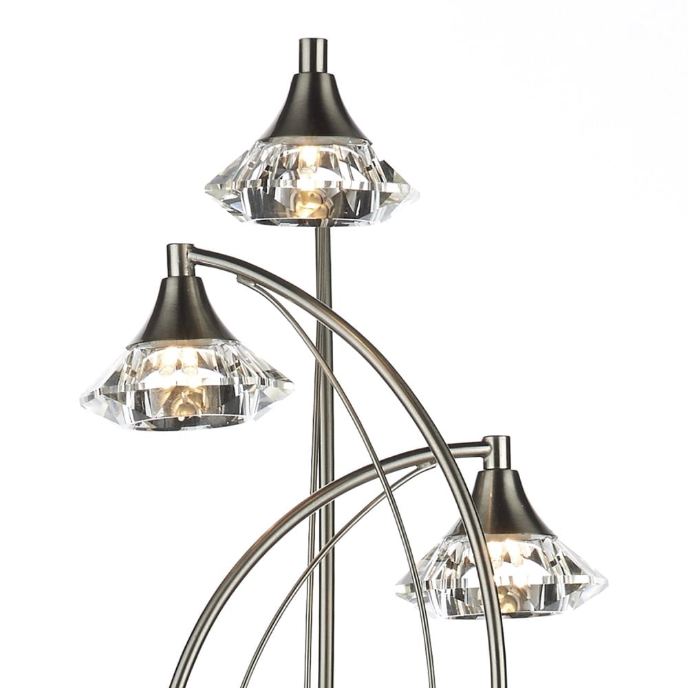 Luther 3 Light Floor Lamp complete with Crystal Glass Satin Chrome