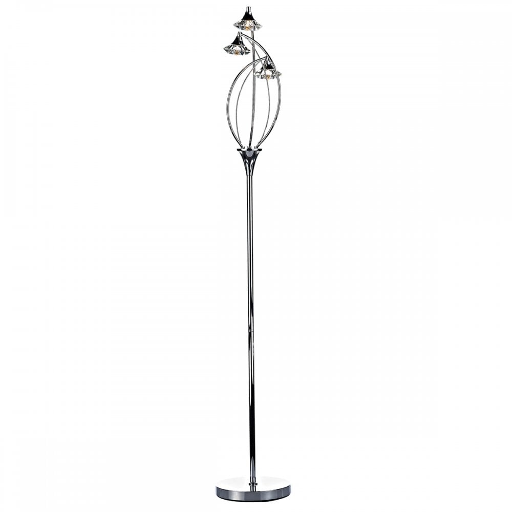 Luther 3 Light Floor Lamp complete with Crystal Glass Polished Chrome