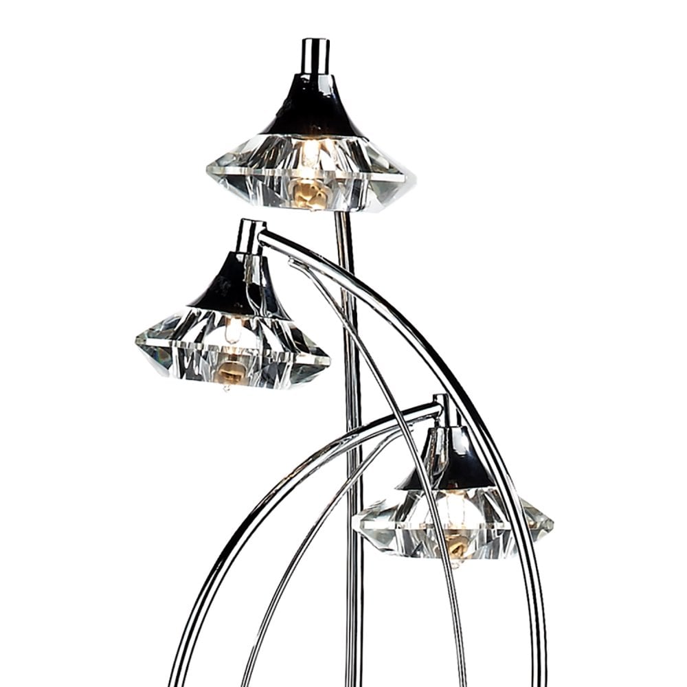 Luther 3 Light Floor Lamp complete with Crystal Glass Polished Chrome