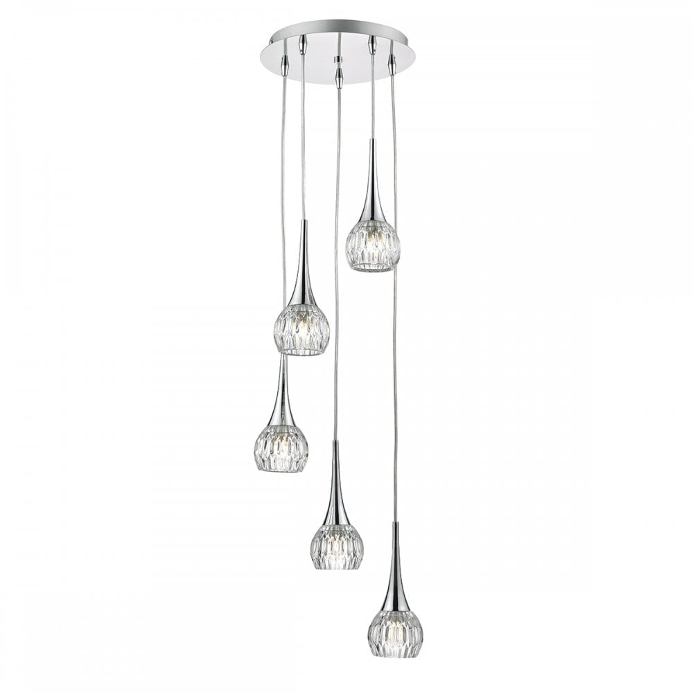 Lyall 5 Light Spiral Polished Chrome & Decorative Glass