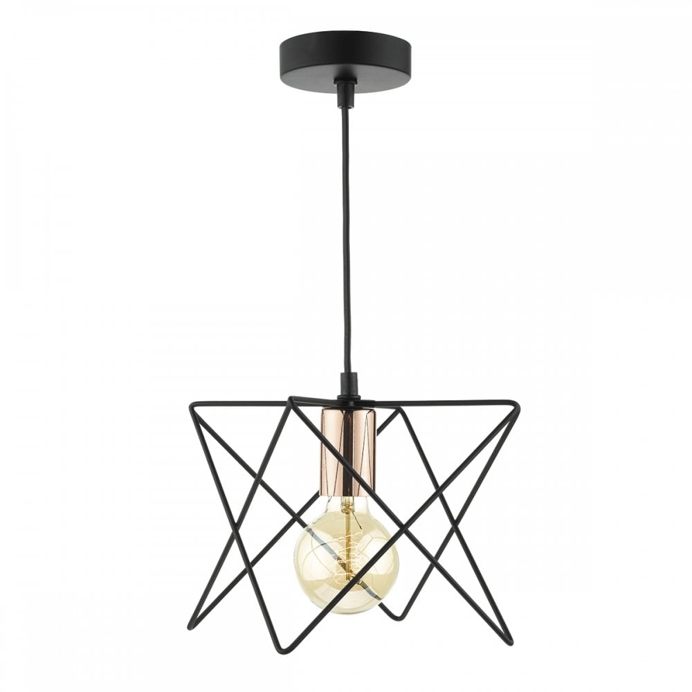 Midi 1 Light Pendant Matt  Black & Bright Copper Detail