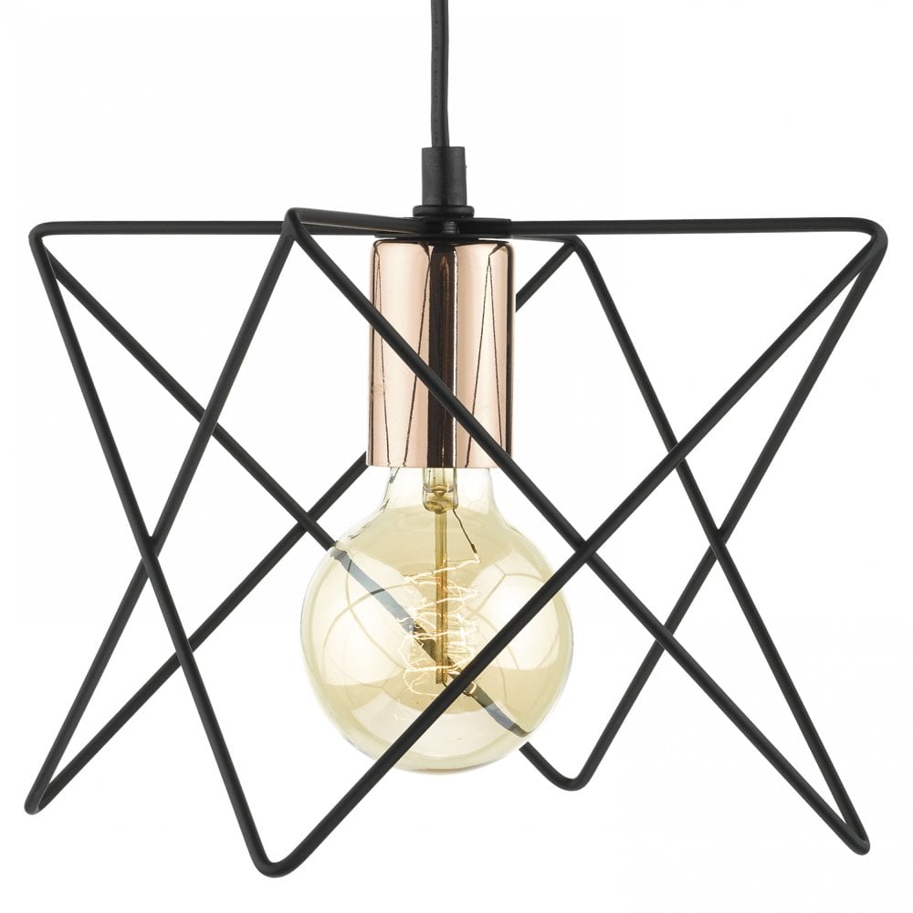 Midi 1 Light Pendant Matt  Black & Bright Copper Detail