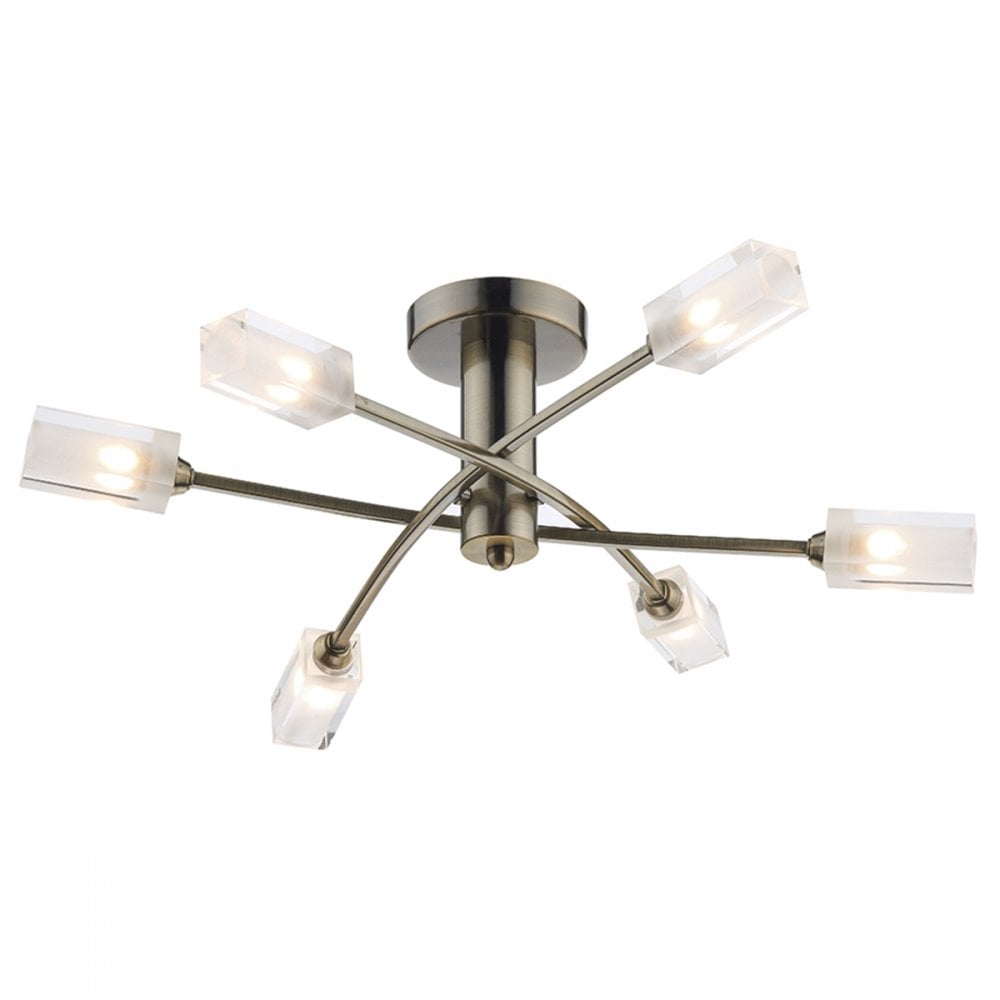 Morgan 6 Light Semi Flush Antique Brass