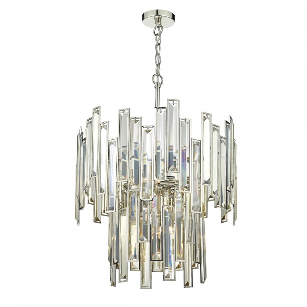 Odile 6 Light Pendant Champagne Crystal Polished Nickel Frame