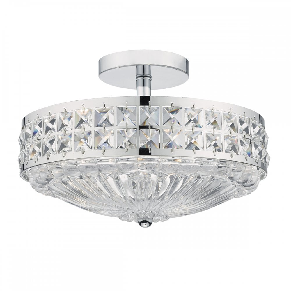 Olona 3 Light Semi Flush Polished Chrome Crystal Beads and Glass Diffuser