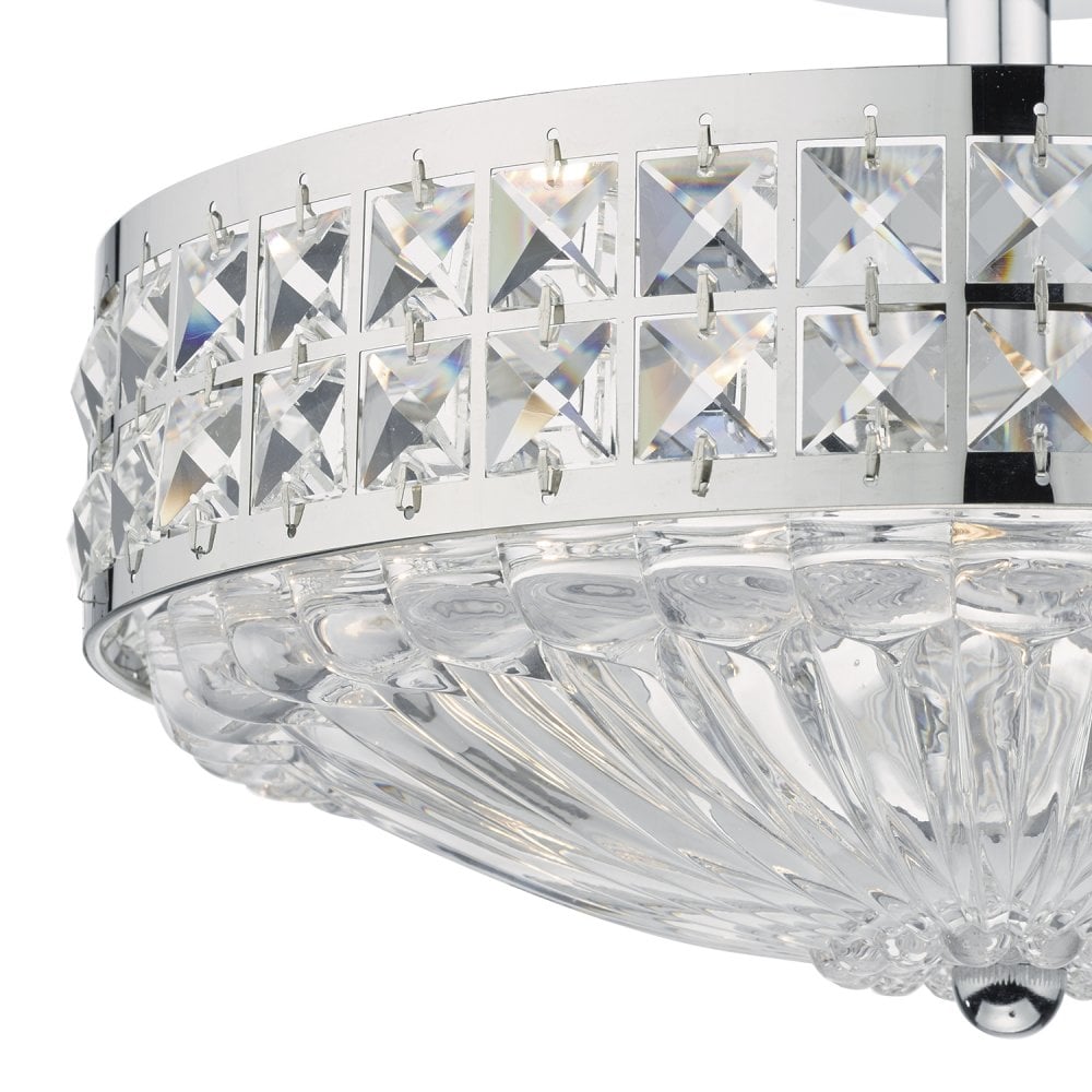 Olona 3 Light Semi Flush Polished Chrome Crystal Beads and Glass Diffuser