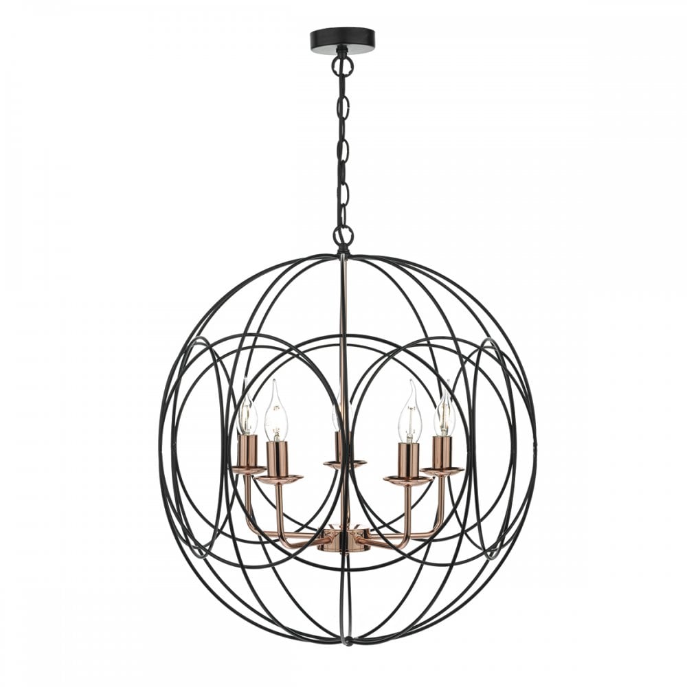 Phoenix 5 Light Pendant Black & Copper