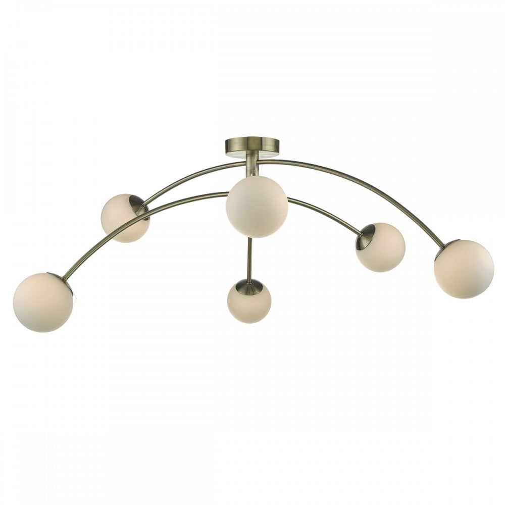 Puglia 6lt Semi Flush Antique Brass & Opal Glass