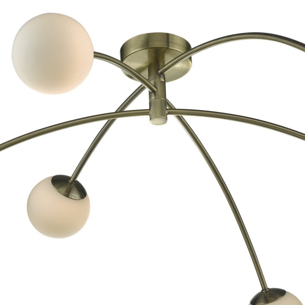 Puglia 6lt Semi Flush Antique Brass & Opal Glass