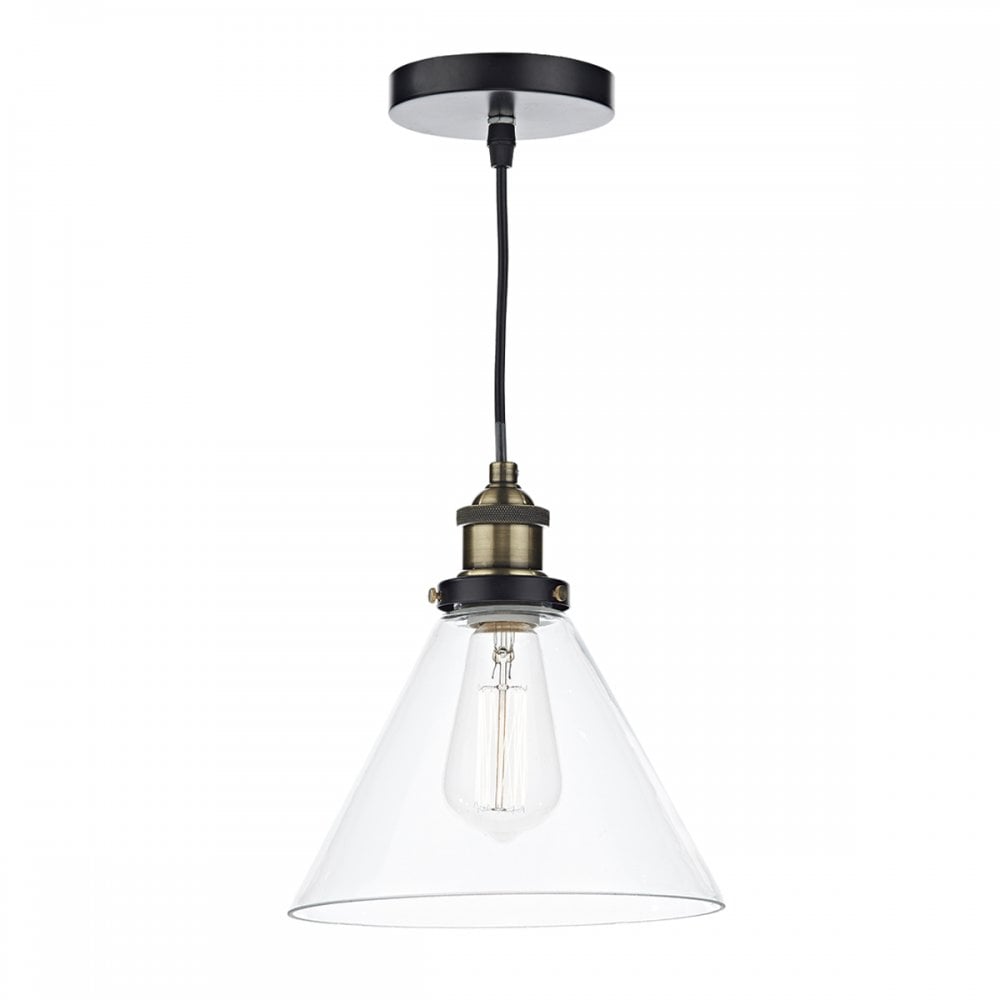 Ray 1 Light Pendant Antique Brass Clear