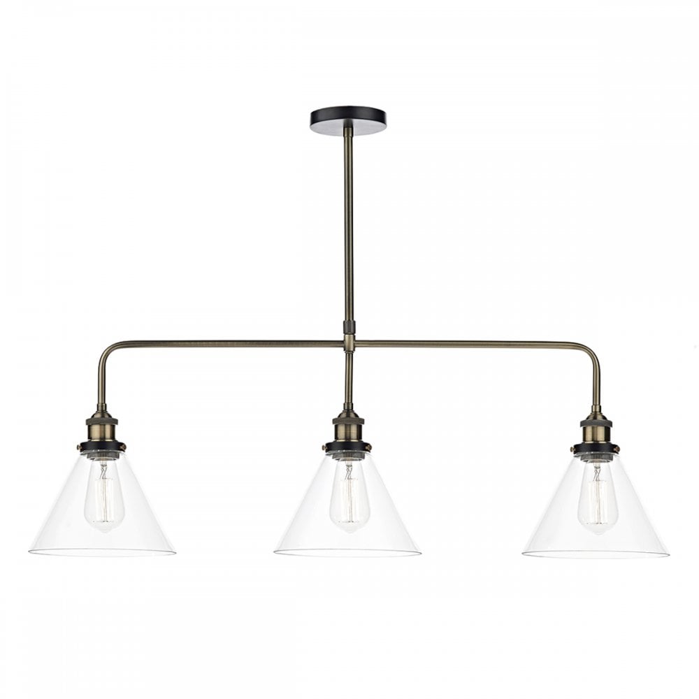 Ray 3 Light Bar Pendant Antique Brass Clear